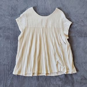 Time And Tru Boho Lightweight Short Sleeve Smocked Pleated Loose Fit White Shirt